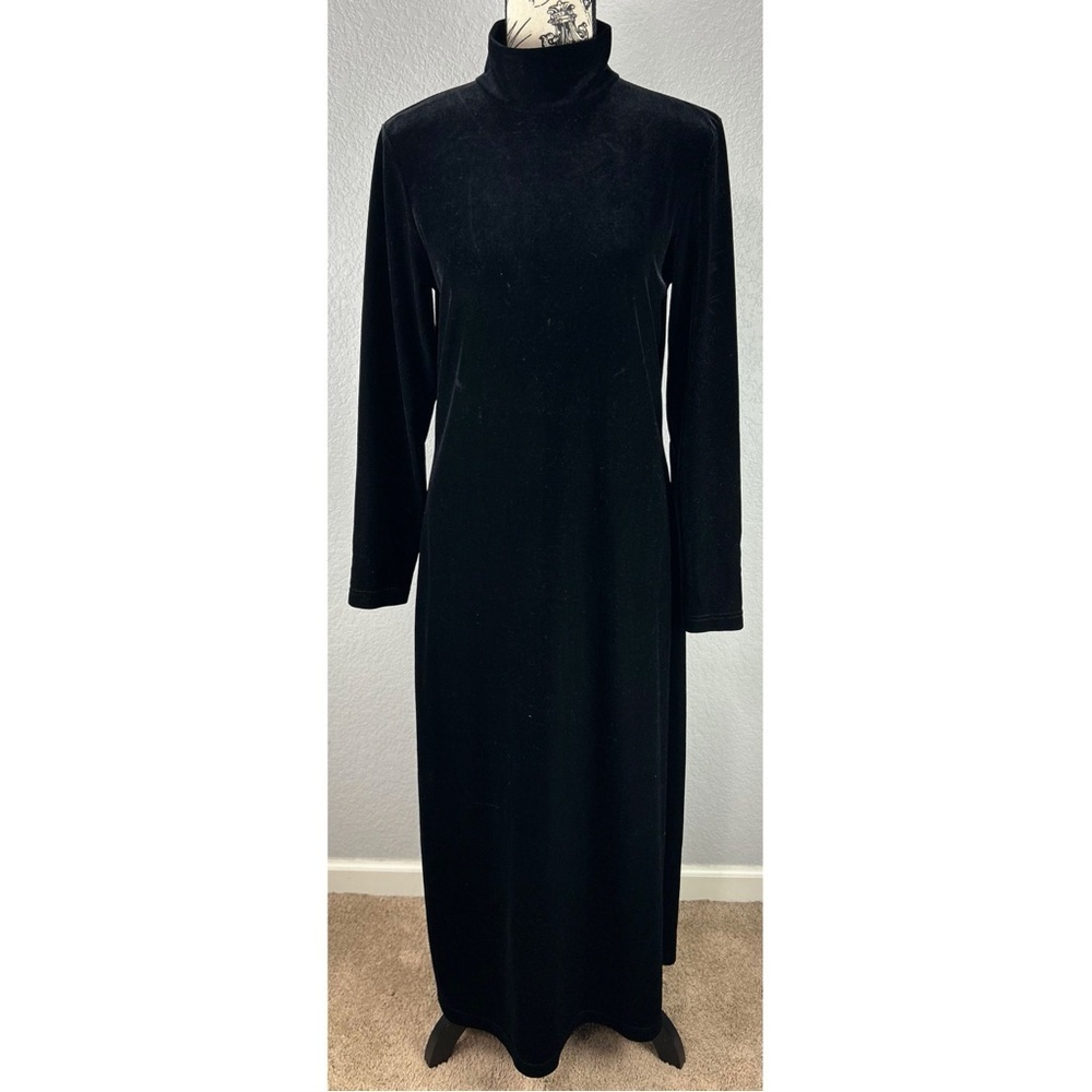 Express Vintage 90s Y2K Tricot Velvet Effect Maxi Dress Black Goth Witchy 9/10